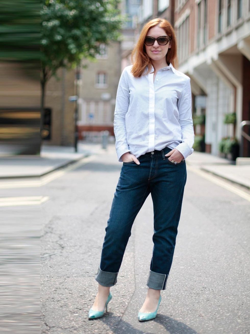 <p>Natasha Pearlman - Deputy Editor:<a href="www.elleuk.com/catwalk/designer-a-z/celine/autumn-winter-2013">Celine</a> shirt, Levi's 501 jeans at <a href="http://www.selfridges.com/">Selfridges</a>, Zara shoes and <a href="http://www.elleuk.com/catwalk/de