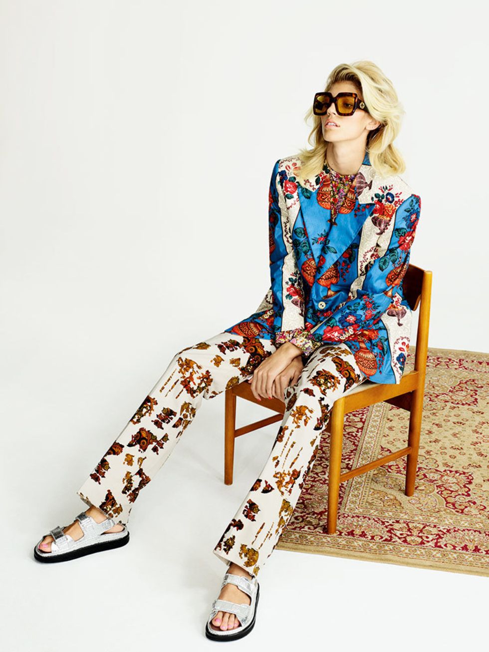 <p>Cotton blazer, price on request, Vivienne Westwood; Shirt, £163.59m Equipment; Cotton trousers, £725, Bottega Venetta </p>