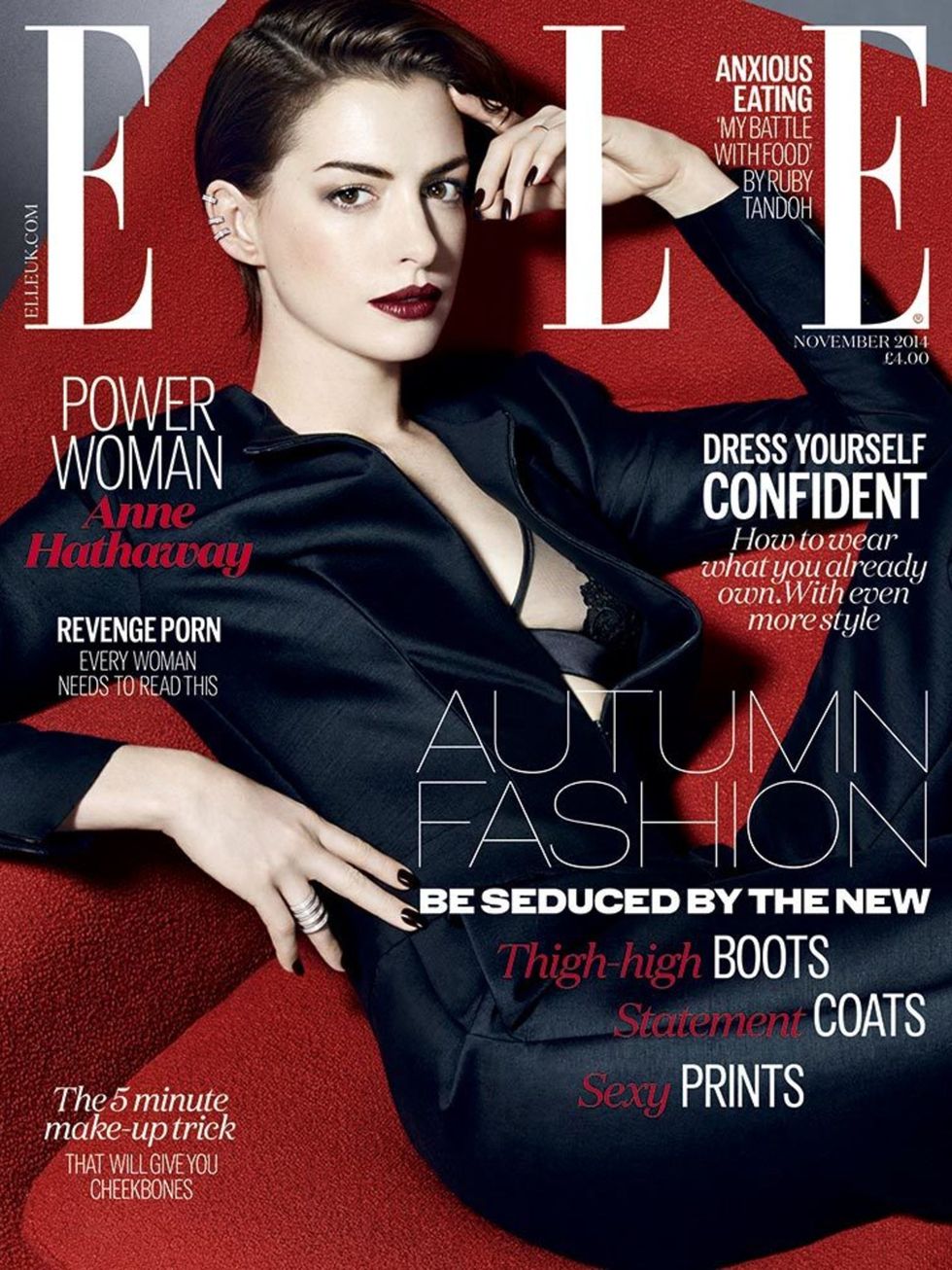 <p><a href="http://www.elleuk.com/tags/anne-hathaway">Anne Hathaway</a>, November 2014.</p>

<p><em><a href="http://www.elleuk.com/subscribe" style="color: rgb(7, 130, 193);">Subscribe to ELLE today and never miss an issue</a></em></p>