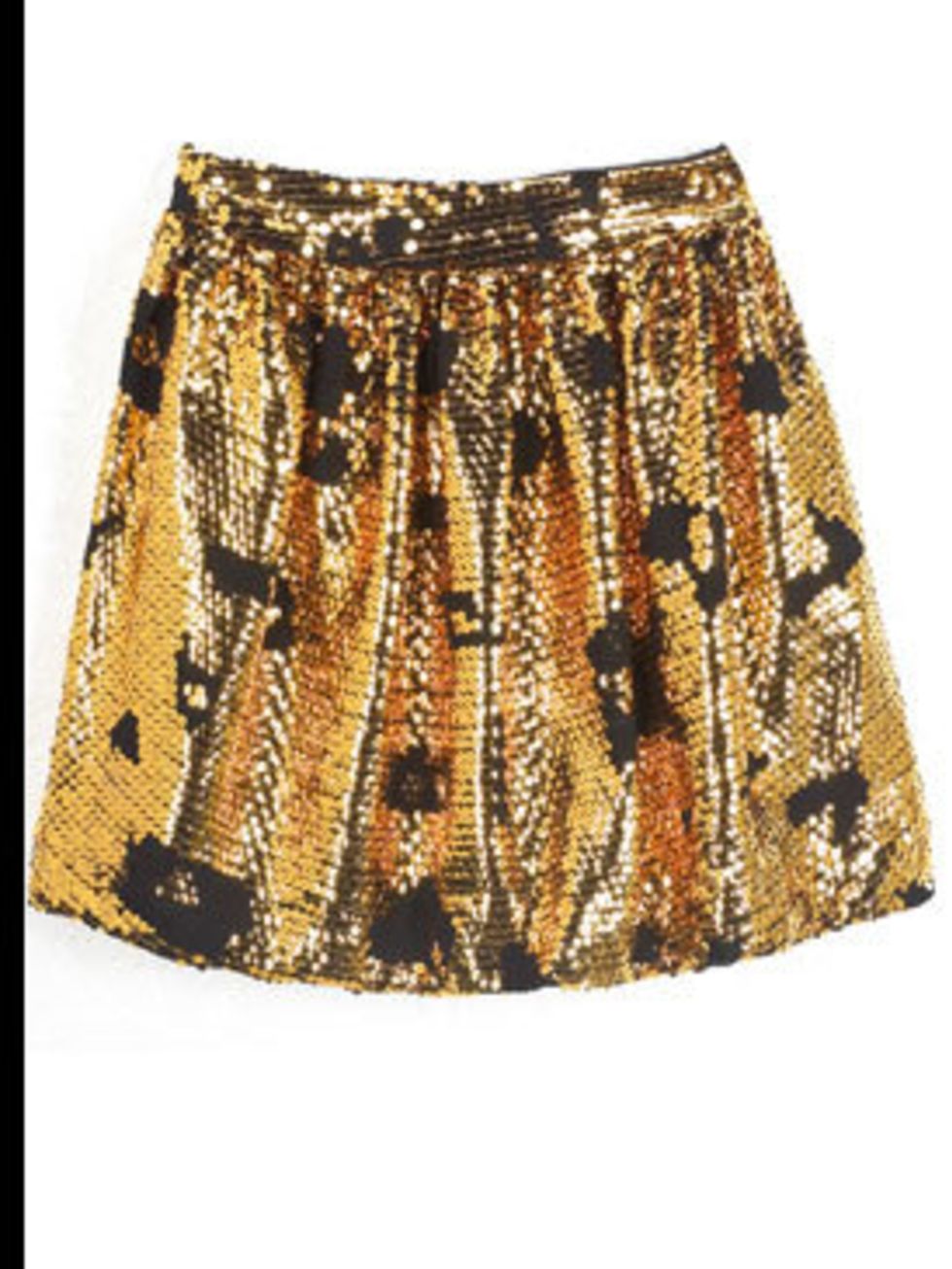 <p>Gold sequined skirt, £289, by See by Chloe at Harrods (0207 730 1234)</p>