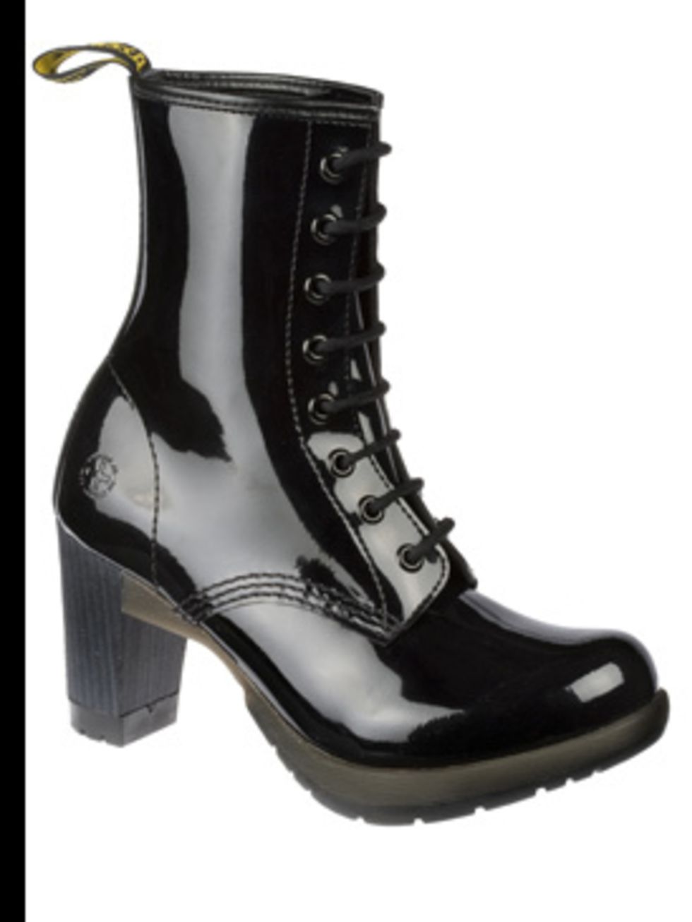 <p>Black patent high heeled boots, £70, by <a href="http://store.drmartens.co.uk/p-3411-darcie.aspx">Dr Martens</a></p>