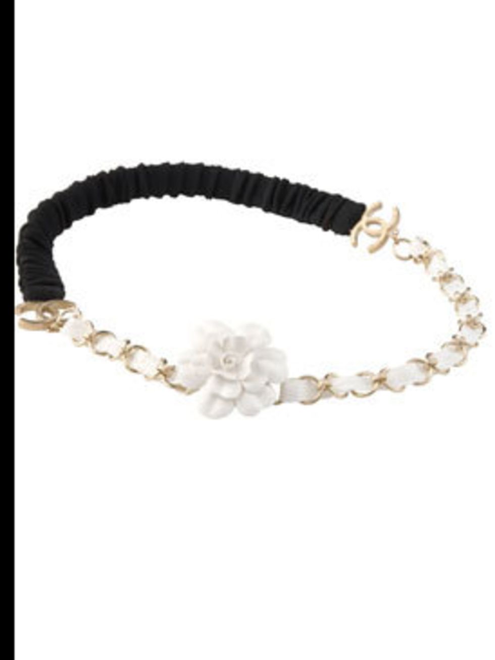 <p>White camelia headband, £450, by Chanel (0207 493 5040 ) </p>