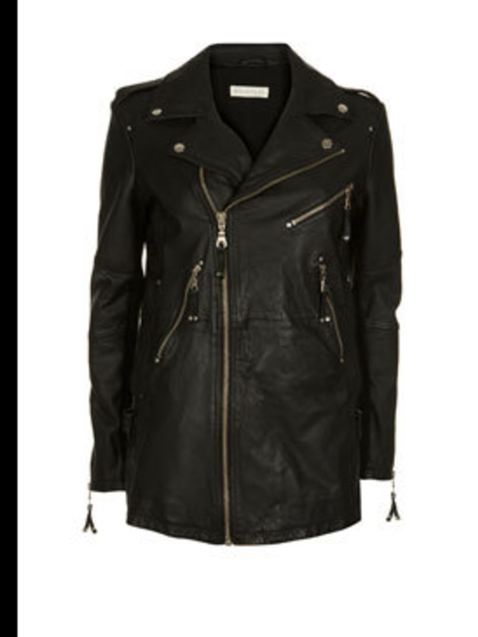 <p>Long black leather jacket, £350, by Whistles  (0870 770 4301) </p>