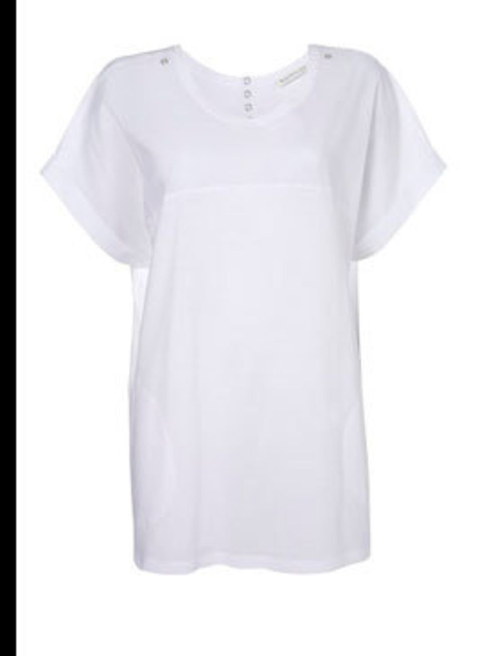 <p>White tee, £45, by <a href="http://www.whistles.co.uk/fcp/product/whistles//Woven-Yoke-Oversize-Tee/903000053480">Whistles</a></p>