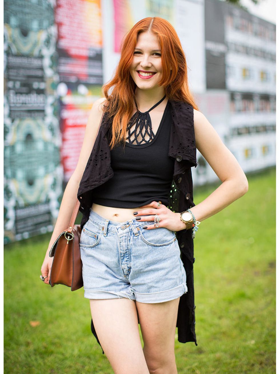 <p>Hayley Binnell wears Topshop top, All Saints lace top, vintage shorts and bag, Michael Kors watch, Lucky Little Blighters silver ring.</p>