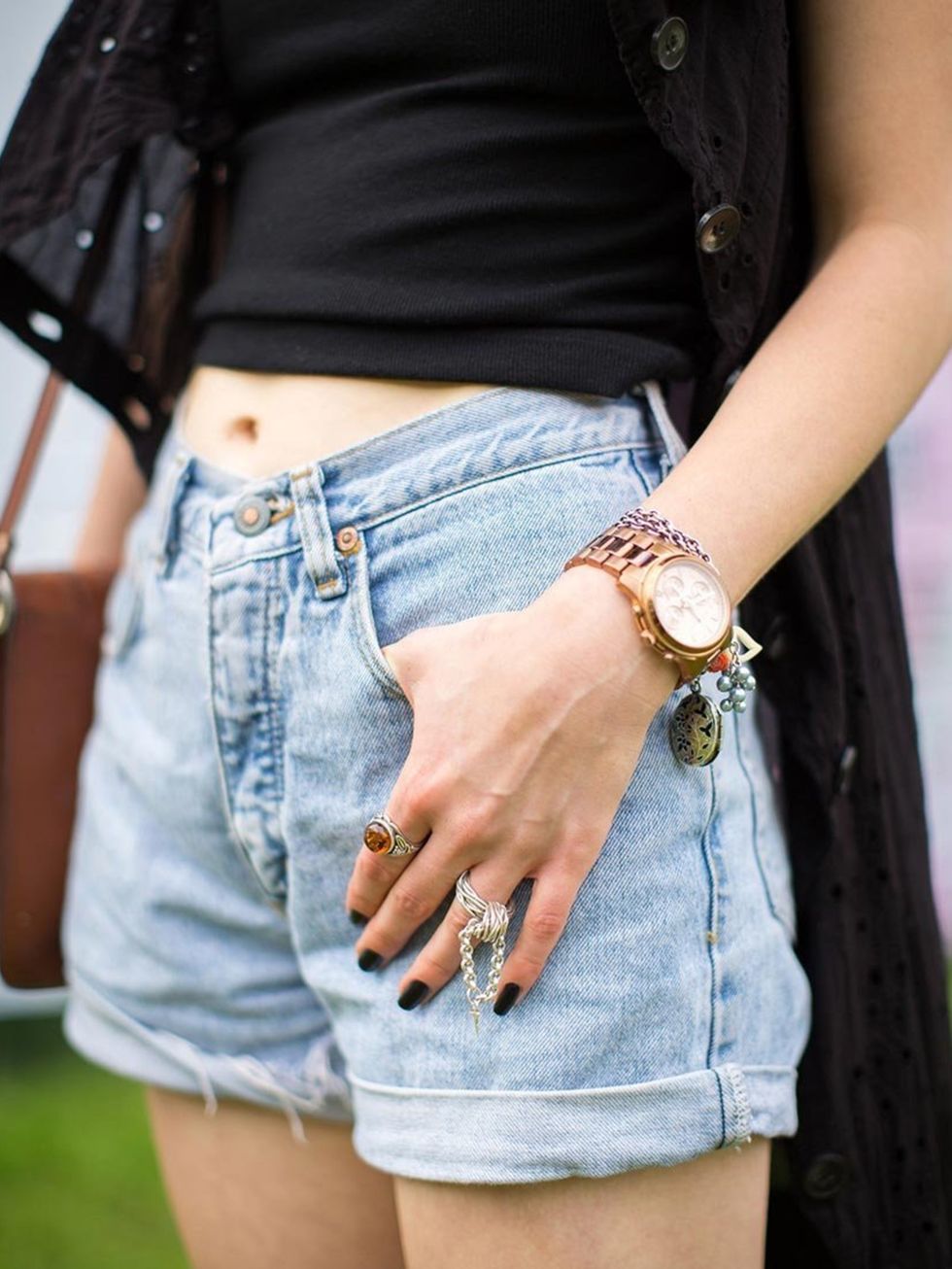 <p>Hayley Binnell wears vintage shorts, Michael Kors watch, Lucky Little Blighters silver ring.</p>