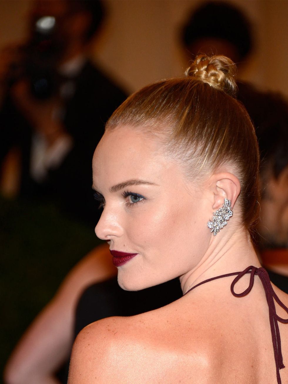 <p>Kate Bosworth wearing a sleek, plaited bun at the Met Ball 2012</p>