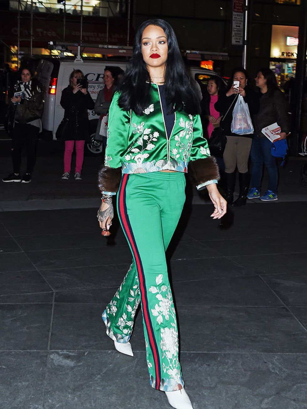 Rihanna wearing a Gucci tracksuit out and about in New York, March 2016.