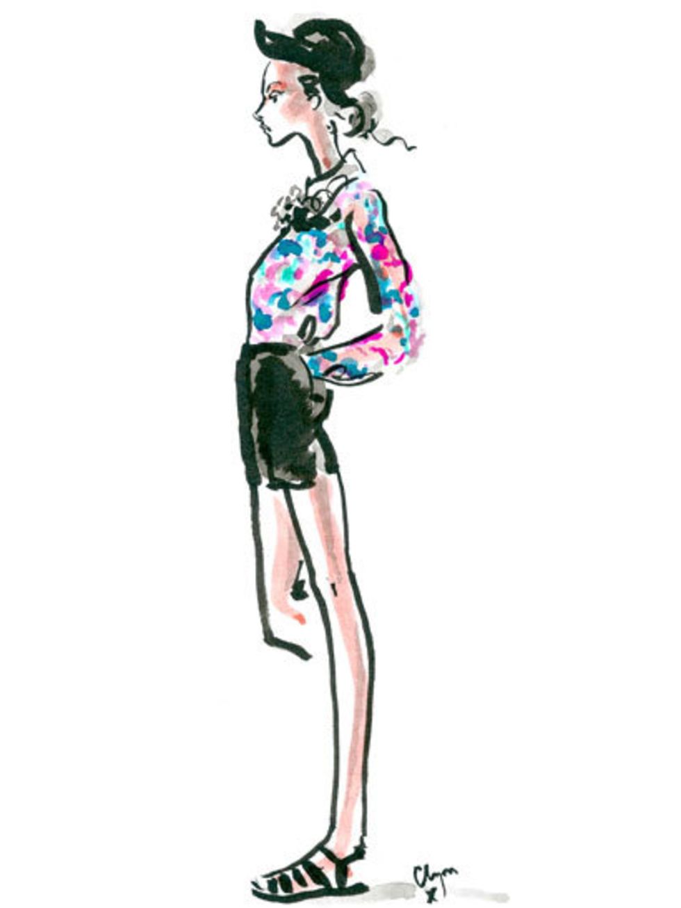 <p>A Clements Ribeiro spring summer 2013 look illustrated for ELLE by Clym Evernden</p>