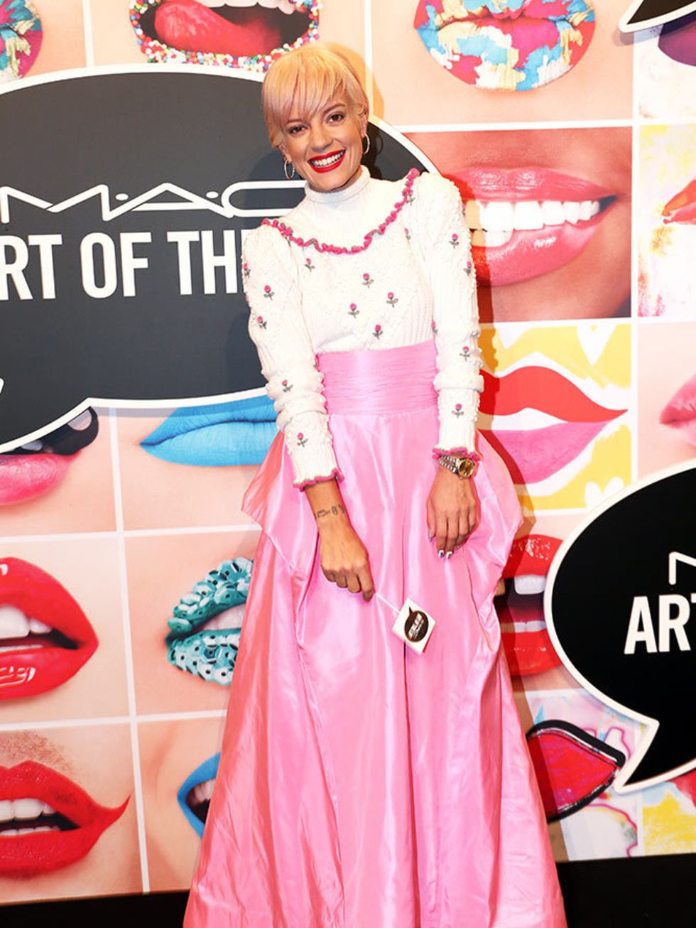 <p>Lily Allen wears Chanel to attend the Mac Art of the Lip event in Munich, June 2015.</p>