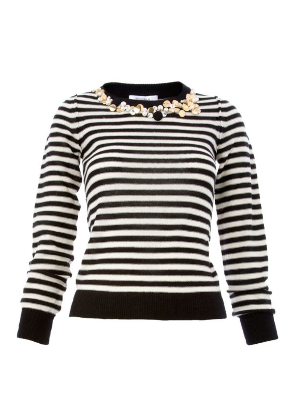 <p>Embellished striped jumper, £275, by Sonia Rykiel at Liberty (0207 734 1234)</p>