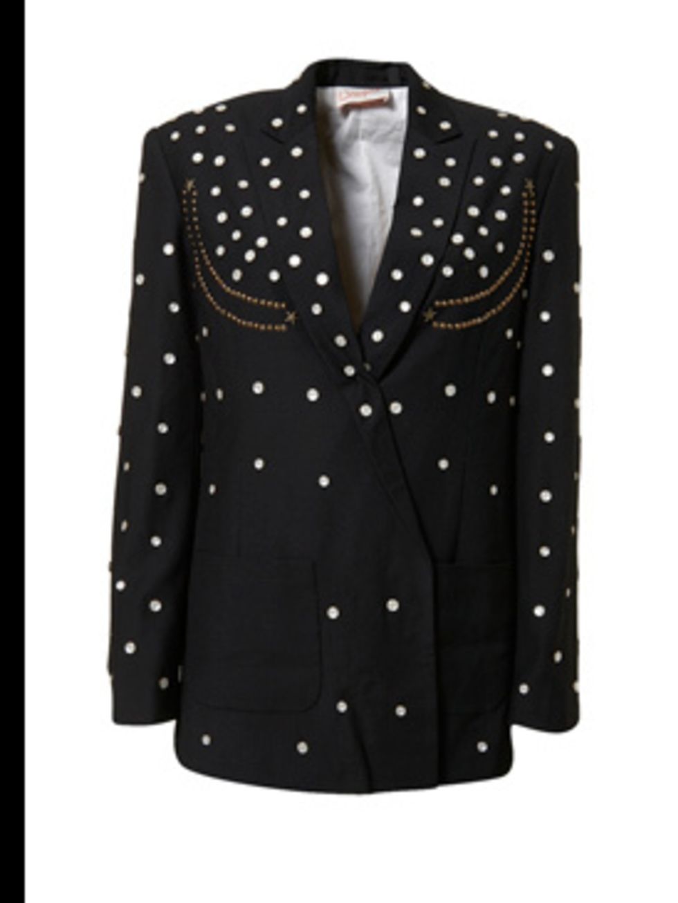 <p>Embellished black blazer, £250, by Topshop Unique (0845 121 4519)</p>