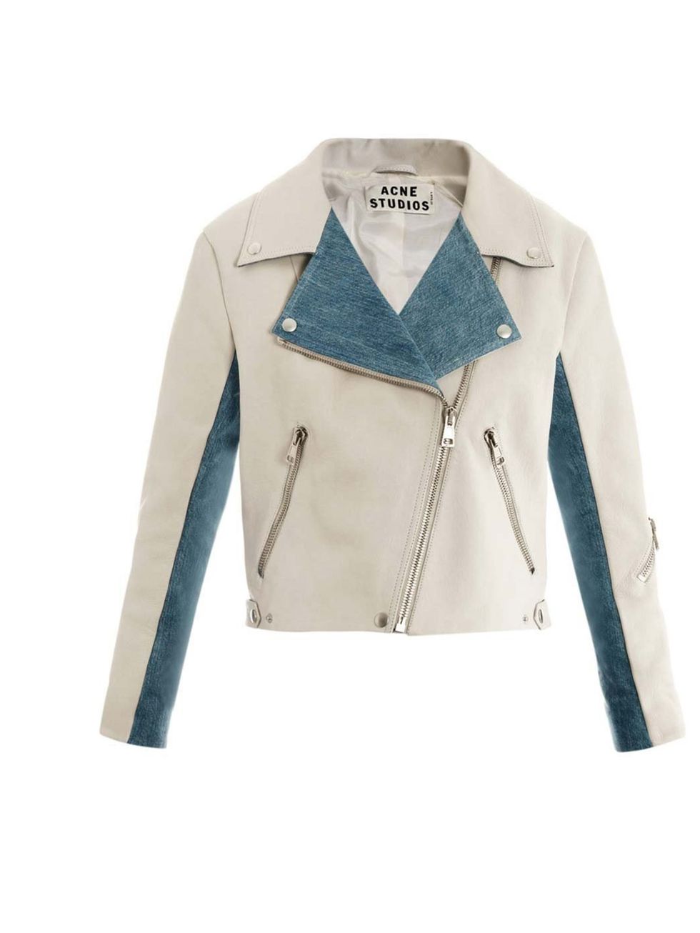 <p>Acne 'Rita' leather and denim jacket, £850, available from <a href="http://www.matchesfashion.com/product/138115">Matches</a></p>