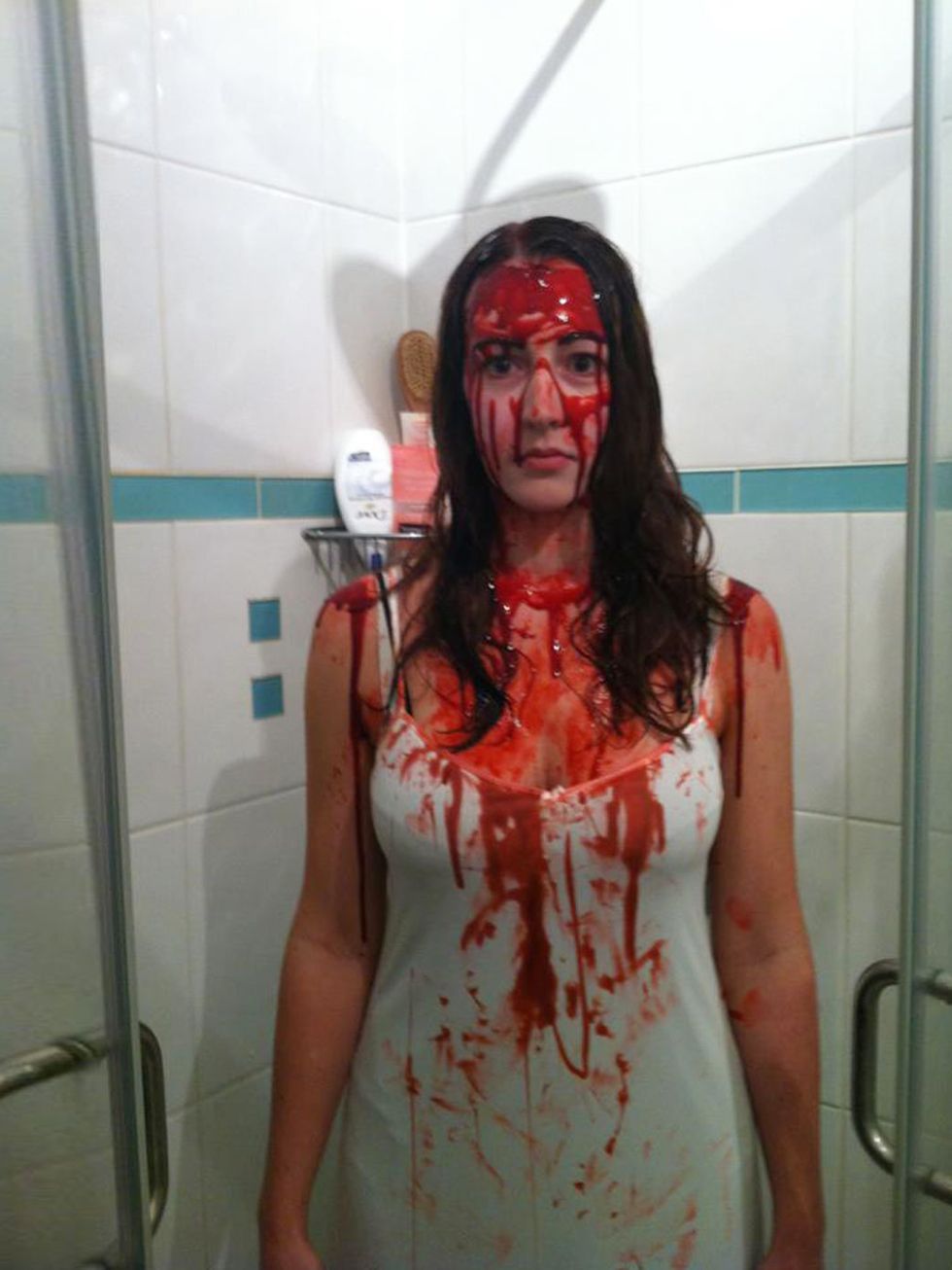 <p><strong>Debbie Morgan - Editorial Business Manager</strong></p><p>'I actually didn't smile for the first few hours of the evening, because I physically couldn't - the fake blood had congealed so hard! But it worked for the creepiness that is my Carrie 