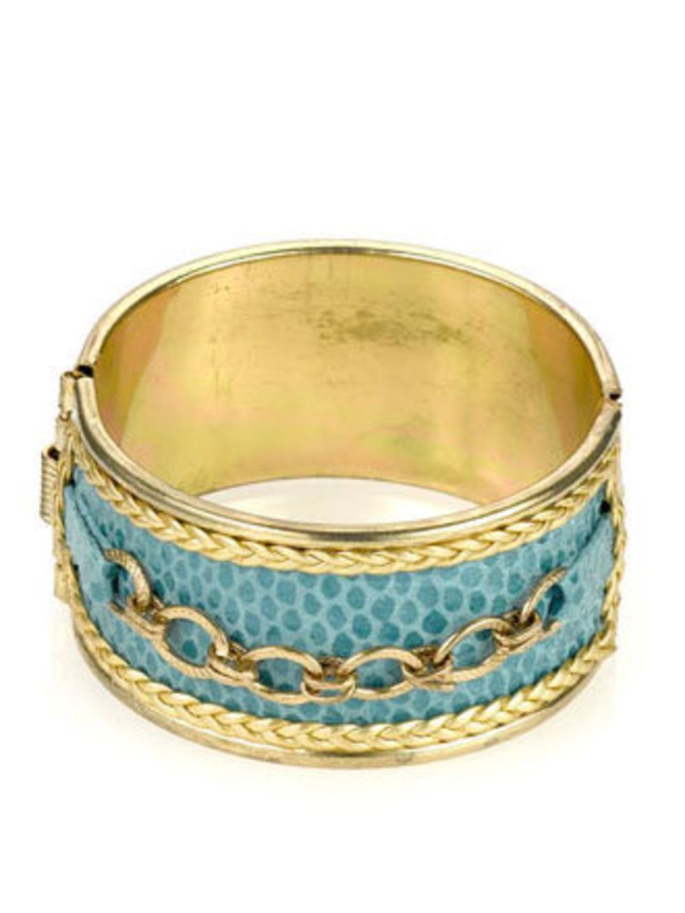 <p>You can never have too much jewellery (well, it doesnt take up that much space), so slip your wrist into this turquoise and gold number. Its a great statement piece, without the hefty price tag.</p><p>Cuff, £10 by <a href="http://www.monsoon.co.uk/in