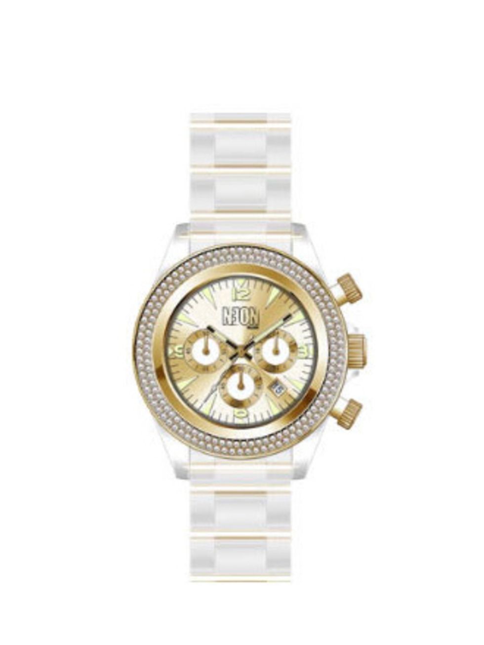 <p>The trend for sporty watches is here to stay, so snap up this oh-so-chic clear acrylic and gold detail watch. It will make a great stocking fillerfor you.</p><p>Watch, £99 by Neon Dilligaf at <a href="http://www.bunnyhug.co.uk/fashionshop/gbu0-prodsho