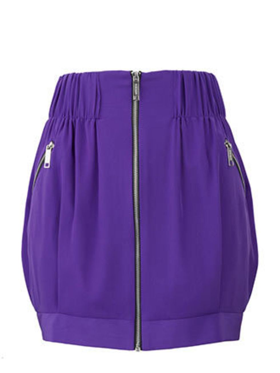 <p>This purse-friendly skirt nails two summer trends in one  sporty (thanks to the zip details) and vibrant colour. Wear it now with chunky tights, come summer a racer back vest and bare legs will do nicely.</p><p>Skirt, £26.99 by River Island</p>