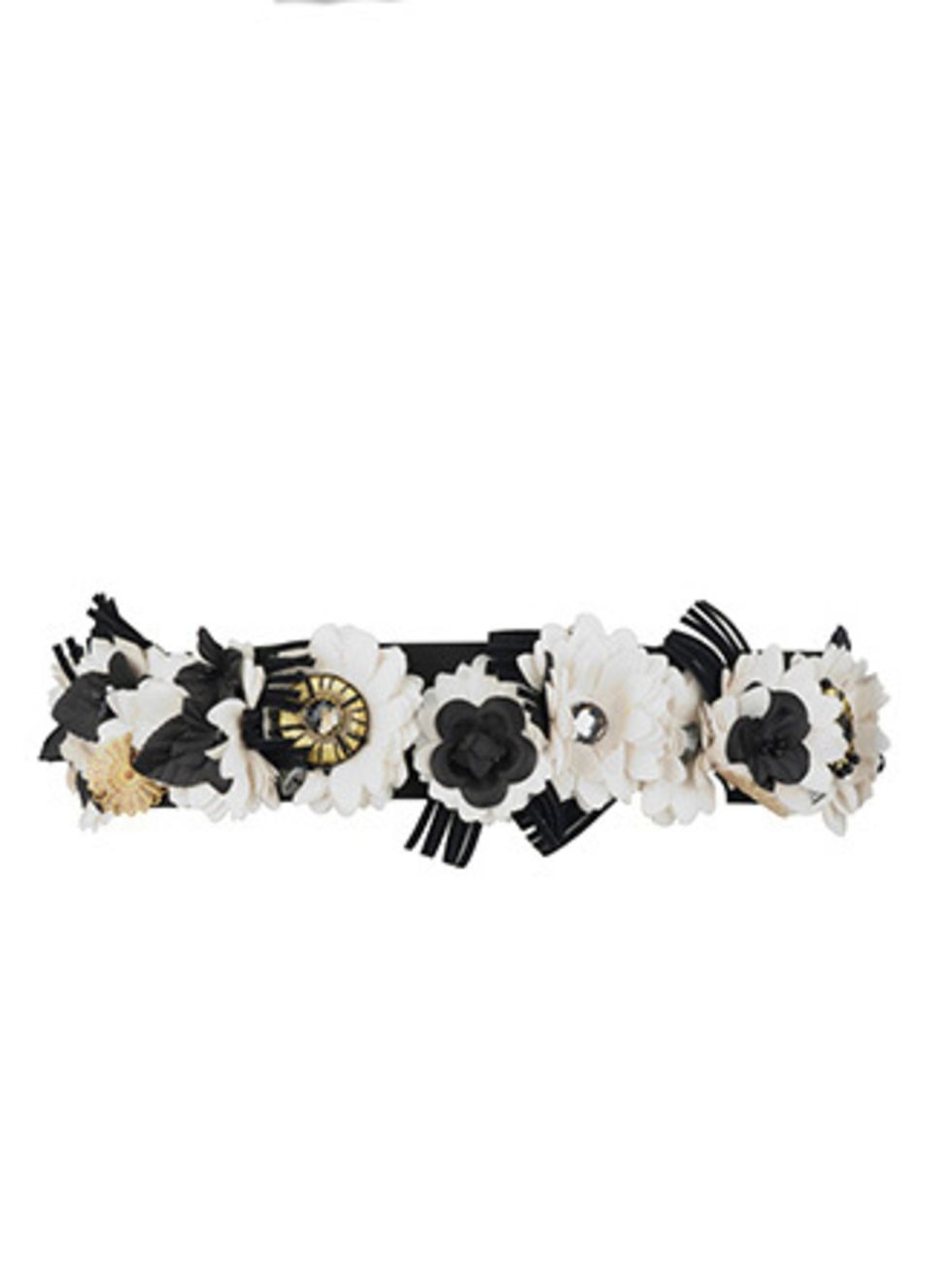 <p>With the monochrome and flower detail this belt has a bit of the Chanel about it. This means it should last longer than the season does. Pair with a LBD day or night.</p><p>Belt, £24.99 by <a href="http://xml.riverisland.com/flash/content.php">River Is