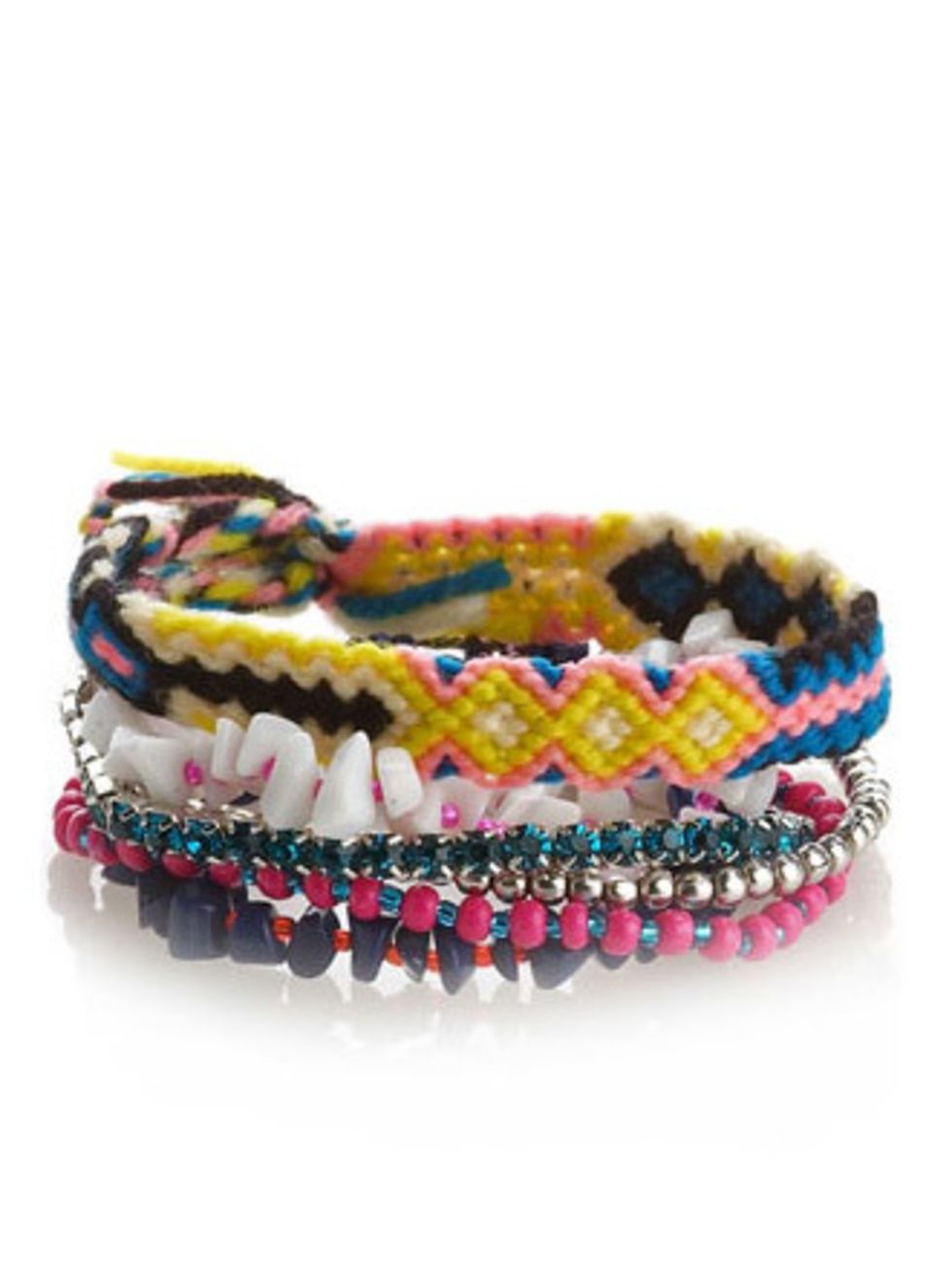 <p>Remember making friendship bracelets and beaded wristbands when you were little? That playground past-time is back in fashion. If you dont have the time or inclination to get crafty, Accessorize have a lovely bunch of bracelets in store now. It will i