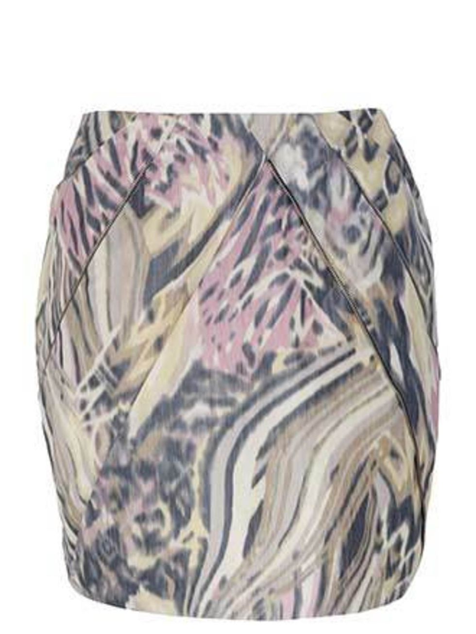 <p>This muted, pastel print skirt with zip detail is a classic pretty-edgy combo. Wear it now layered with your trusty opaques and come summer you can pair it with fake tan instead.</p><p>Skirt, £29.99 by <a href="http://xml.riverisland.com/flash/content.