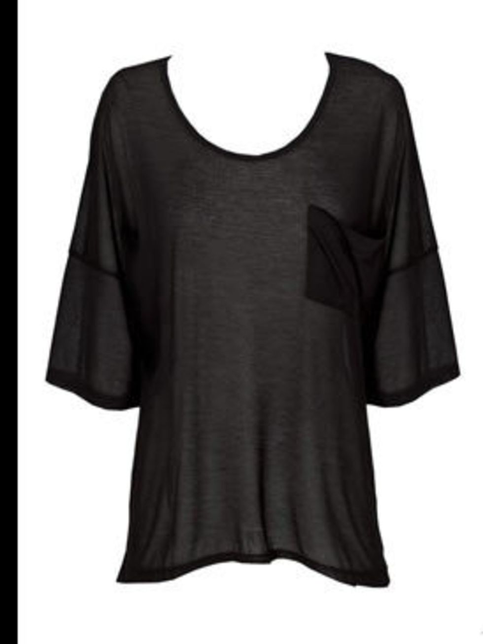 <p>Silk Mix T-Shirt, £66 by Kain at <a href="http://www.bunnyhug.co.uk/fashionshop/gbu0-prodshow/Kain_Drop_Sleeve_Pocket_Tee.html">Bunnyhug</a></p>