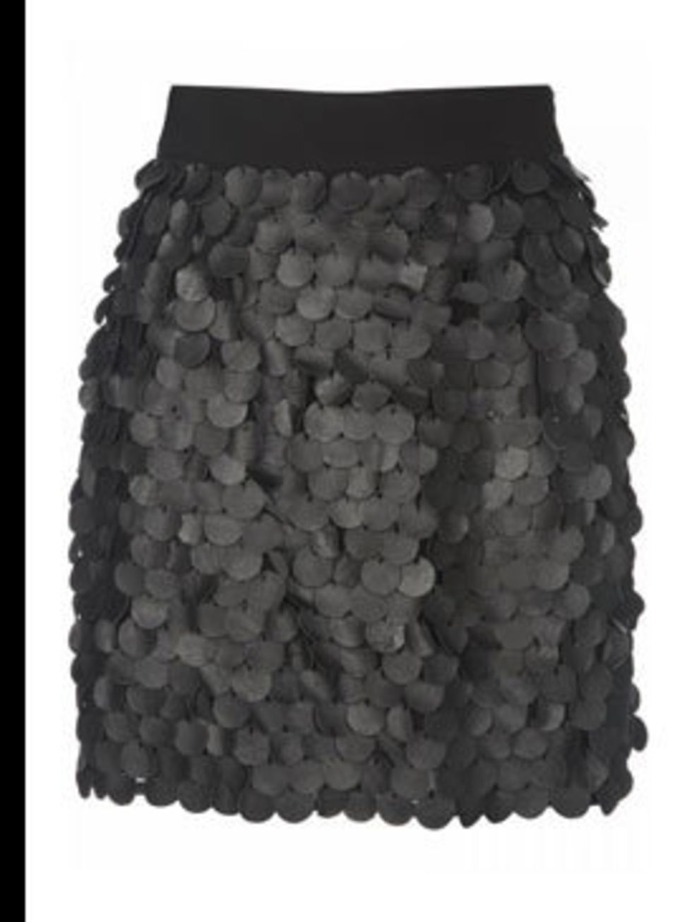 <p>Leather skirt with laser cut discs, £50, by <a href="www.topshop.com">Topshop </a></p>