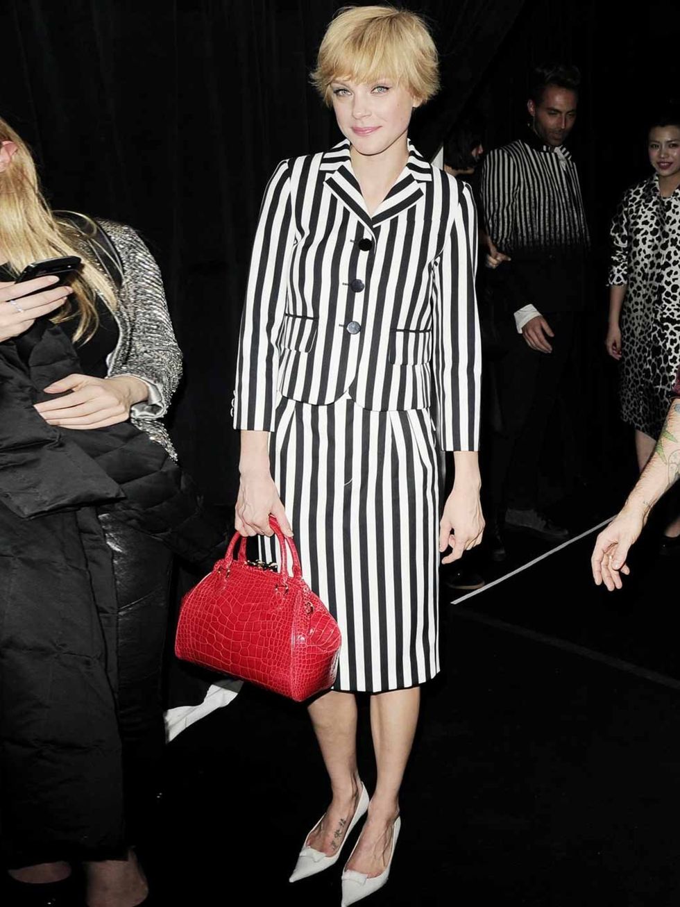 <p>Jessica Stam attends the Marc Jacobs show for new York Fashion Week wearing a <a href="http://www.elleuk.com/catwalk/designer-a-z/marc-jacobs/spring-summer-2013/collection">Marc Jacobs</a> suit, February 2013.</p>