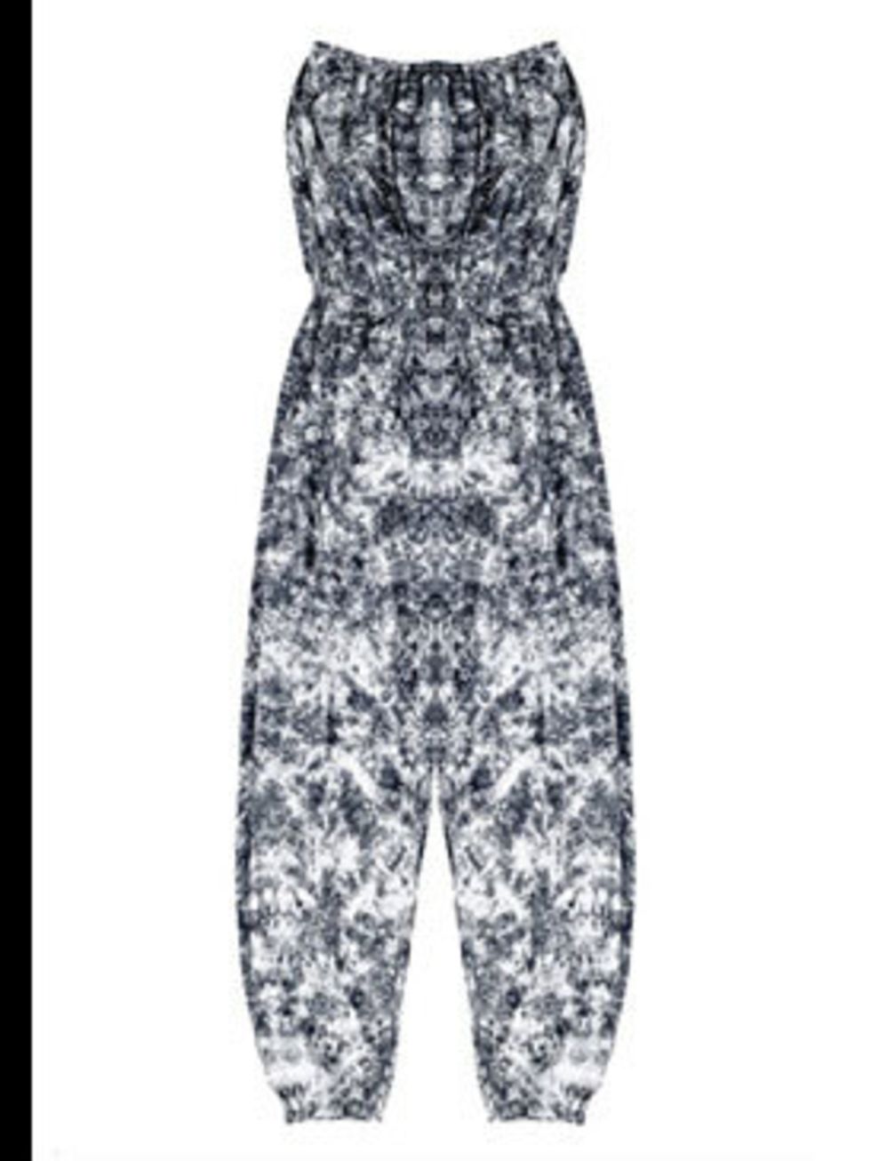 <p>Jumpsuit £105 by Maurie&amp;Eve at <a href="http://www.bunnyhug.co.uk/fashionshop/gbu0-prodshow/Maurie_and_Eve_Strapless_Jumpsuit_in_Black_Smoke.html">Bunnyhug</a></p>