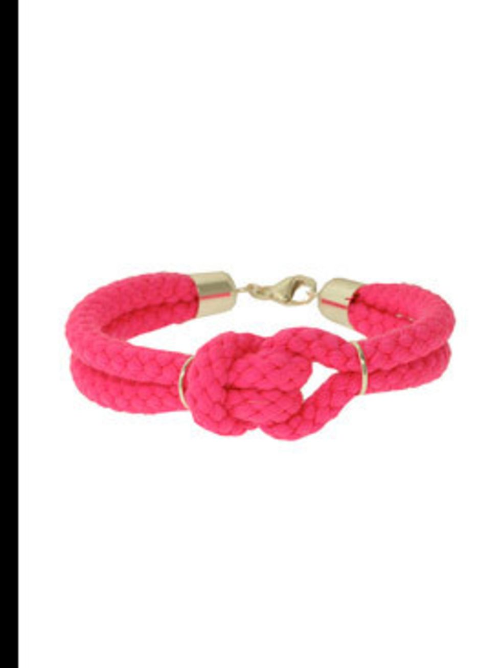 <p>Bracelet, £64 by Sabrine Dehoff at <a href="http://www.kabiri.co.uk/jewellery/bracelets/small_knotted_cord_braceletpink">Kabiri</a></p>
