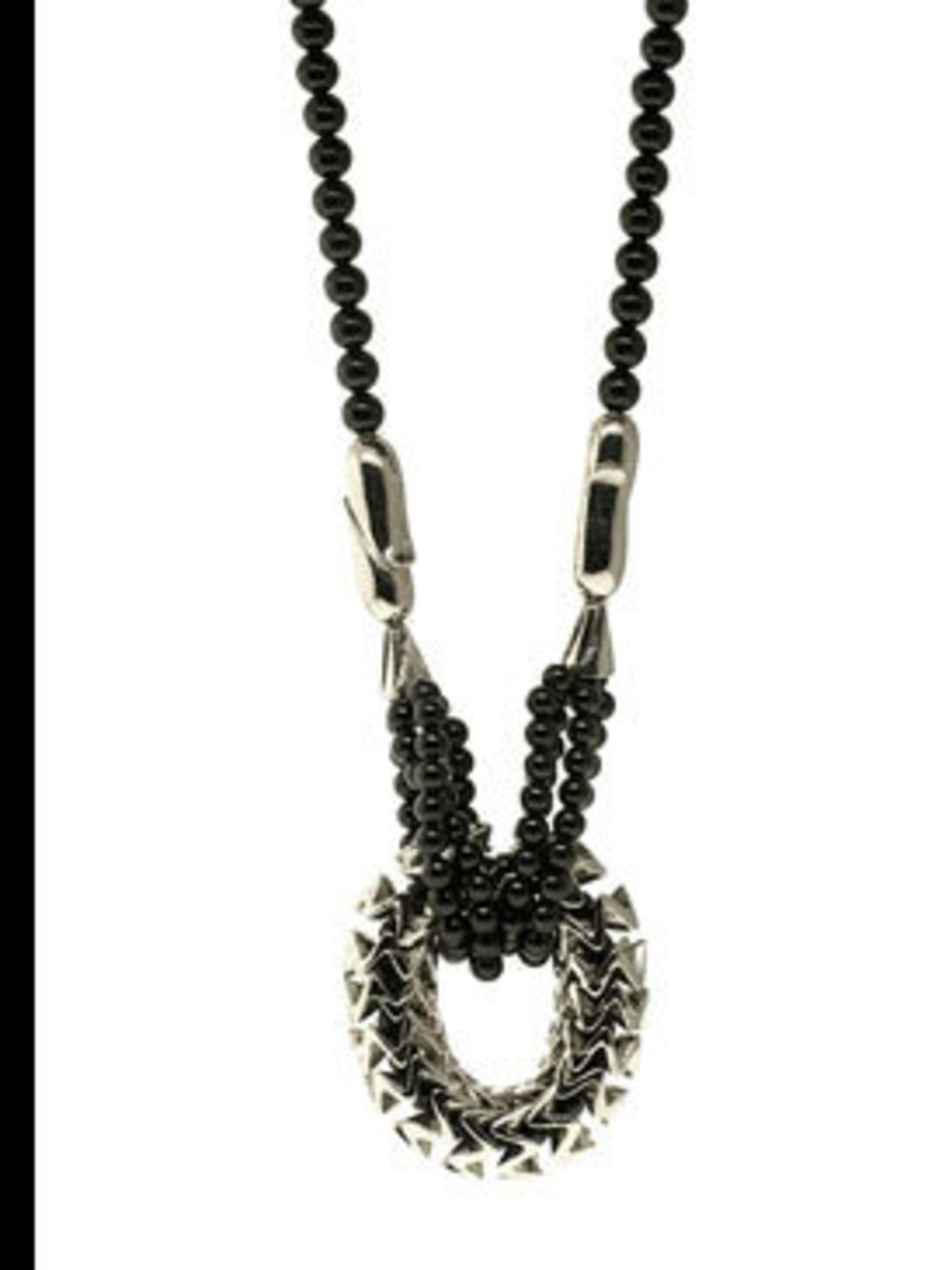 <p>Necklace, £100 by Black by Tuleste at <a href="http://www.kabiri.co.uk/jewellery/necklaces/beaded_loop_necklaceblack">Kabiri</a></p>