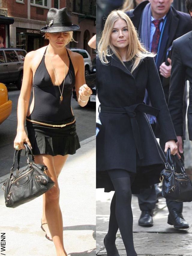<p>Sienna Miller with Balenciaga Lariat bag</p>