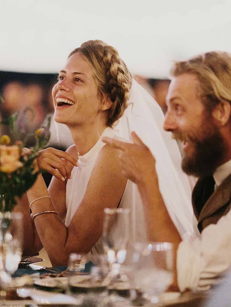 <p>Jessica and Simon during the best man's speech</p>