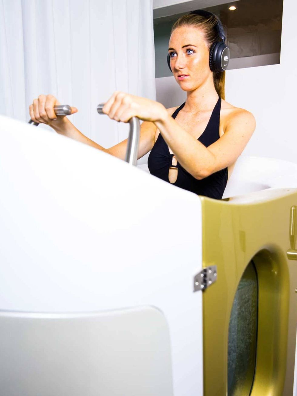 <p>At HydroFit you get your own water cabin complete with underwater bike, hydro jets, the choice of music or video, as well as Bluetooth headsets so you can make private phone calls (very multi-tasking). The idea is you can walk, jog or cycle in the wate
