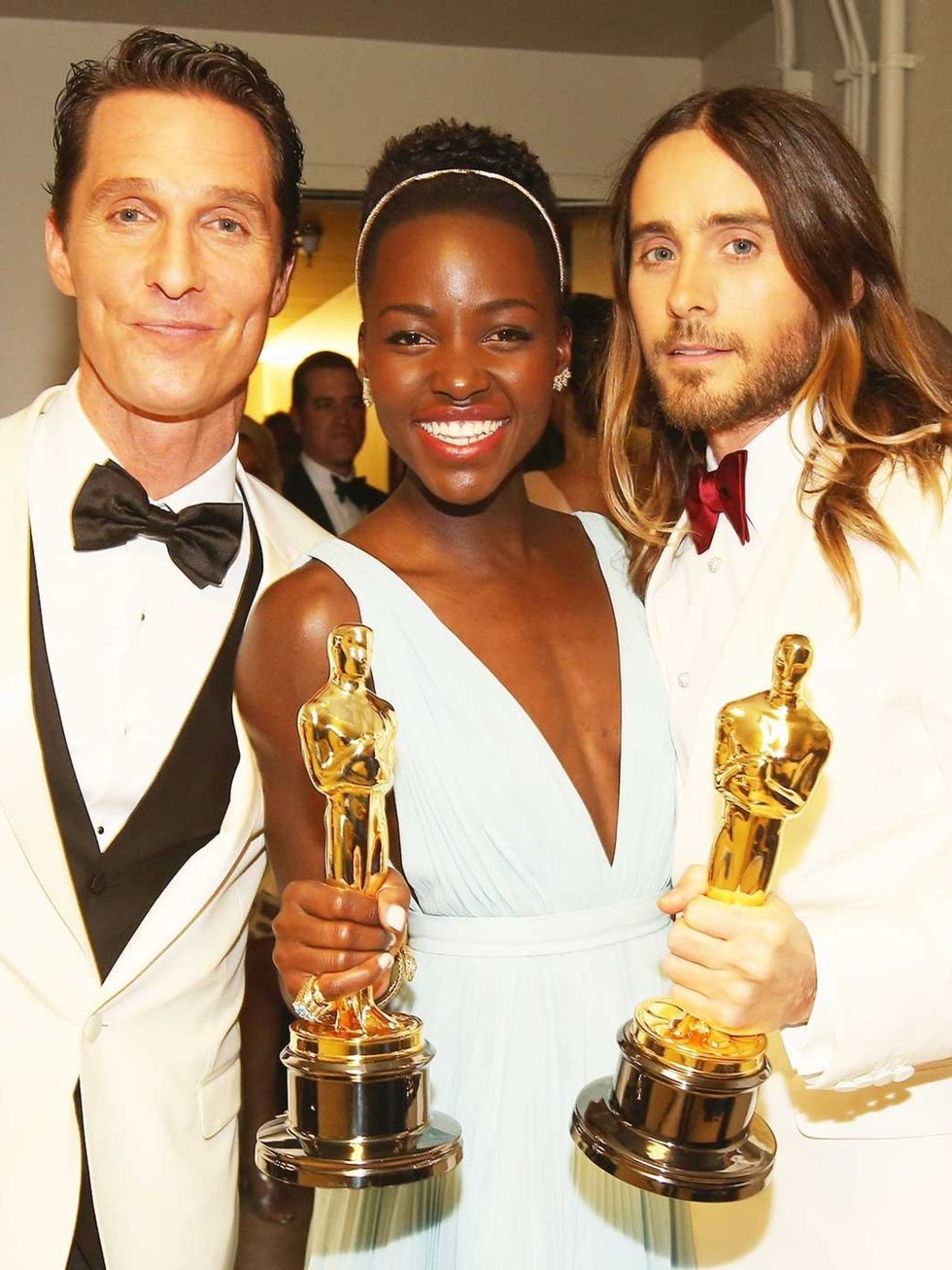 <p>Winners Matthew McConaughey, Lupita Nyongo and Jared Leto backstage at the Academy Awards 2014</p>