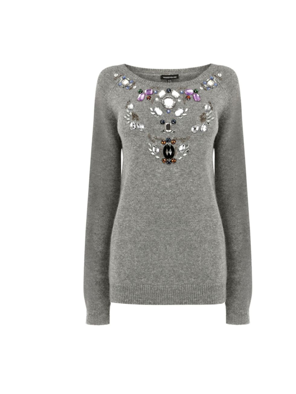 <p>The days of the silk blouse ad luxe T-shirt are over (for now) and its time for the cosy knit to make its mark. Look no further than this embellished bargain Warehouse jewelled jumper, £48</p><p><a href="http://shopping.elleuk.com/browse?fts=warehous