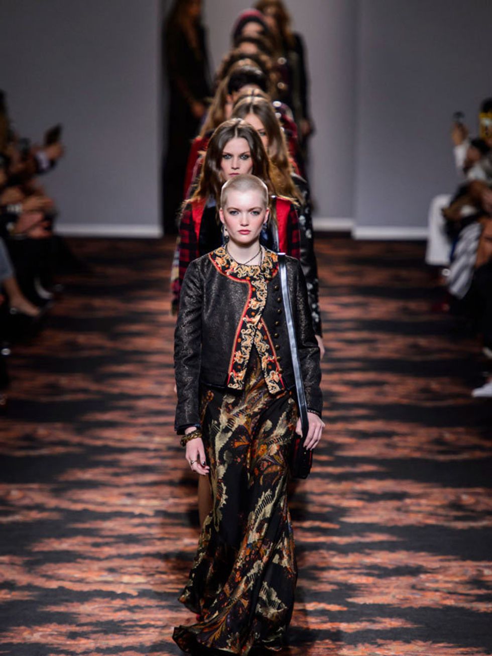 Ruth Bell in the Etro show during Milan Fashion Week, February 2016.