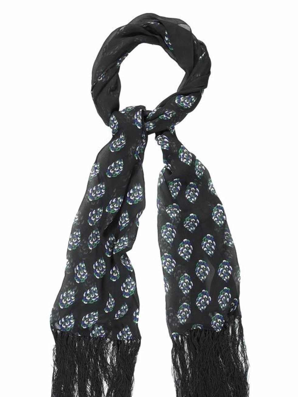 <p>Diane Von Furstenberg fringed scarf, £140, at <a href="http://www.harveynichols.com/womens/categories-1/designer-accessories/scarves/s377777-apperitivo-silk-scarf.html?colour=BLACK">Harvey Nichols</a></p>