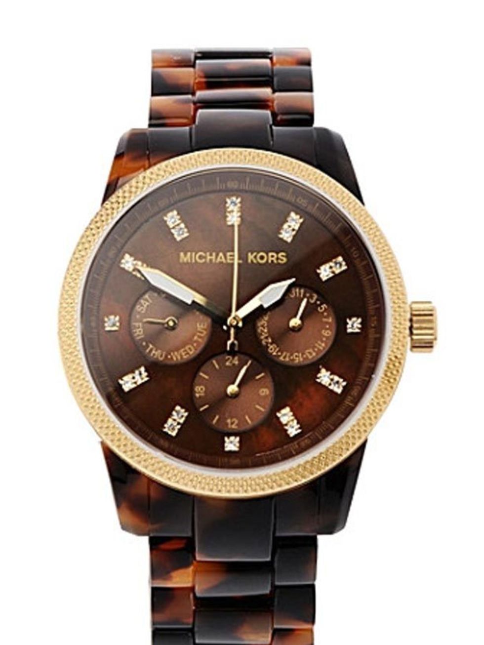 <p>Michael Kors tortoiseshell watch, £169, at <a href="http://www.selfridges.com/en/Accessories/Tortoise-shell-chronograph-watch_759-10001-MK5038/">Selfridges</a> </p>