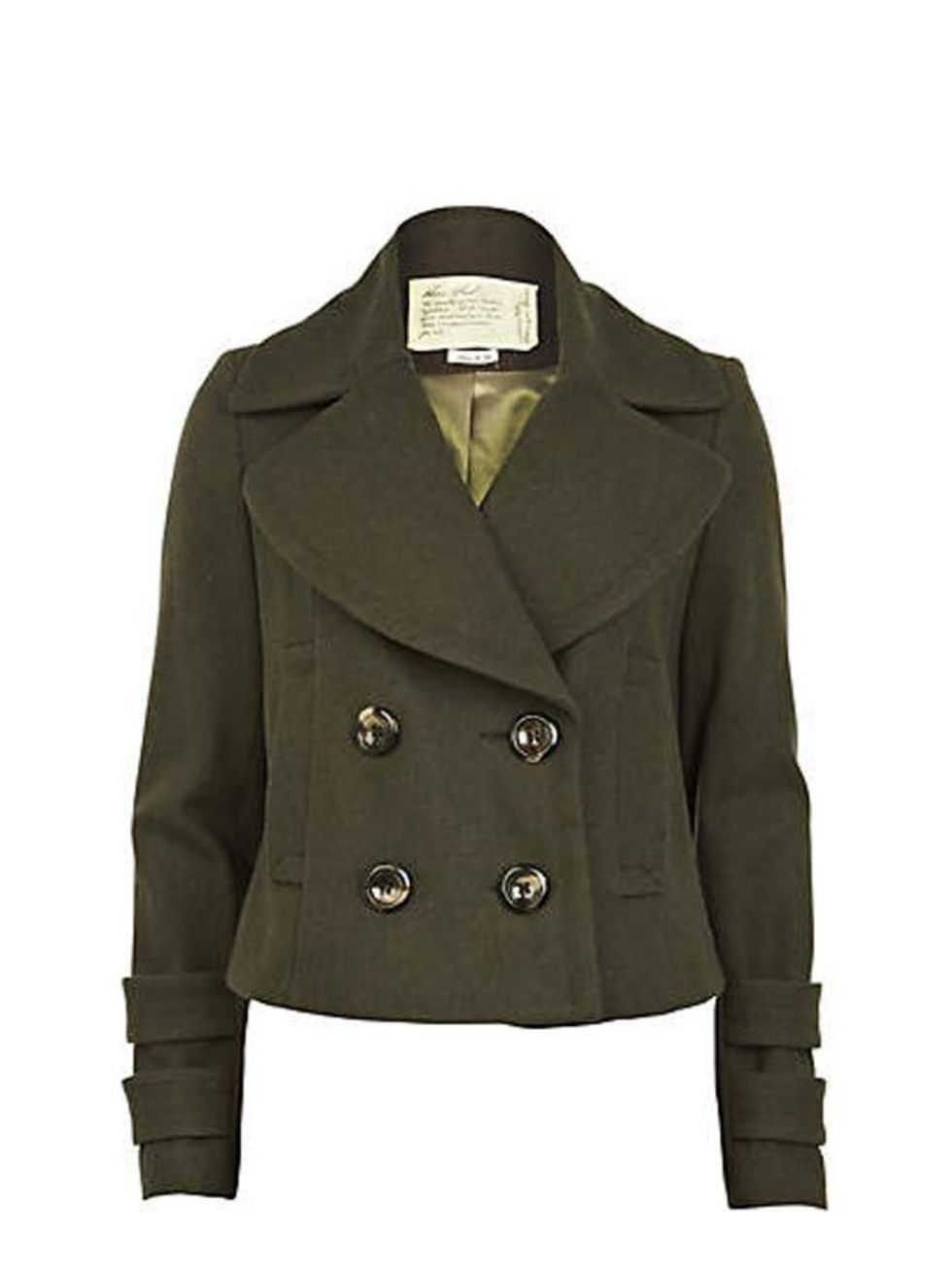 <p>The military trend is such a classic that youll wear this coat for seasons to come. <a href="http://www.riverisland.com/Online/women/coats--jackets/coats/khaki-short-length-coat-594958">River Island</a> military coat, £74.99 </p>