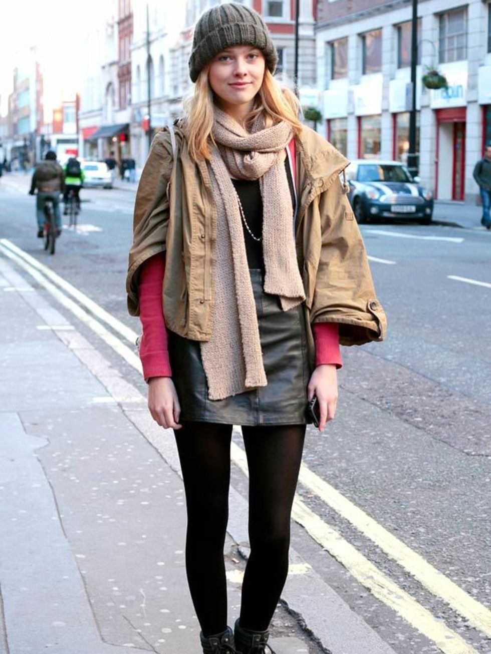 <p>Photo by Silvia Olsen.Holly, 18, Model. Zara coat &amp; beanie, Topshop skirt, Kurt Geiger boots. </p>