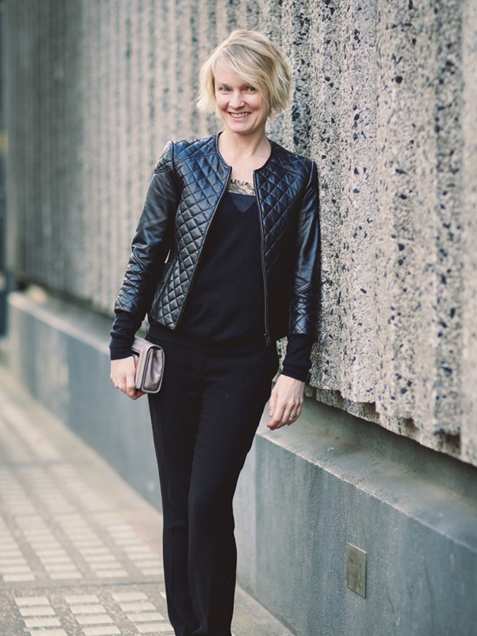 <p>Lorraine Candy - Editor-in-Chief.</p>

<p>Harrods leather jacket, Joseph jumper, DKNY lace camisole, Joseph trousers, Jimmy Choo clutch and Carvela by Kurt Geiger shoes.</p>