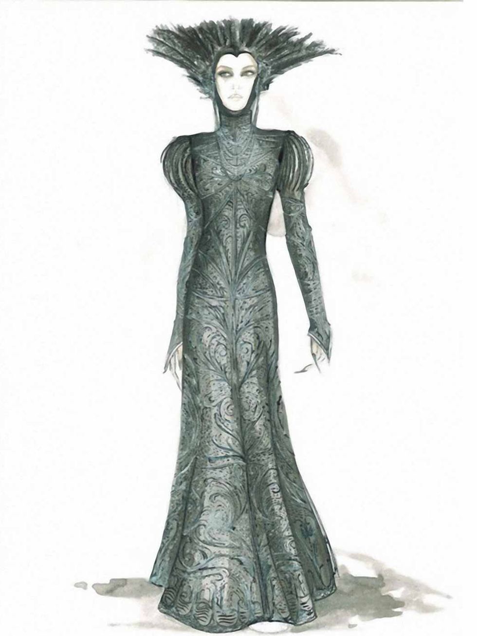 <p>Colleen Atwood's sketch of a costume for evil queen Ravenna, played by Charlize Theron</p>