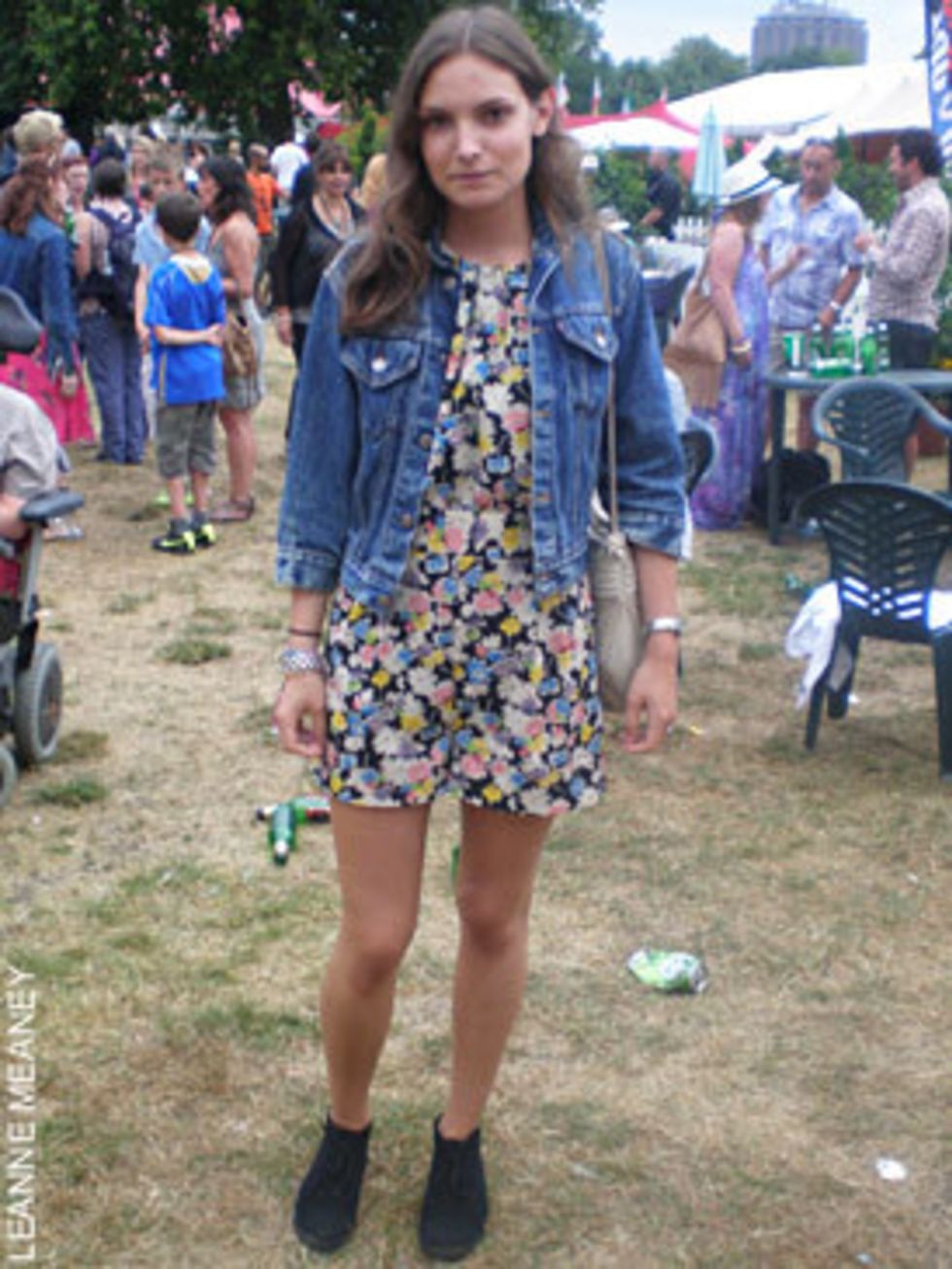 <p>Lola Lalic, 23 works in retail at Margaret Howell, wearing a Topshop jumpsuit with a vintage denim jacket and vintage bag with shoes from Topshop</p>