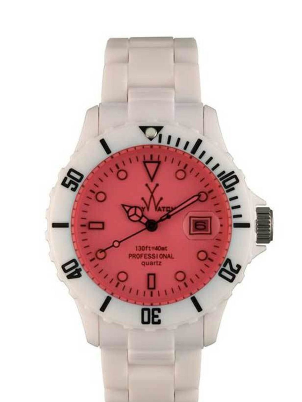 <p><a href="http://www.toywatchwatches.co.uk/pink-dial-time-only-fluo-mood-toywatch-fl01whpk.html">Toywatch</a> pink dial time only fluo watch, £124.99</p>