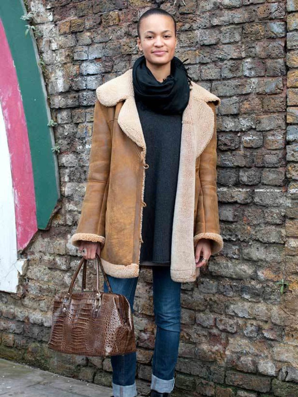 <p>Photo by Kirstin Sinclair.Lisa, 20, Student. Vintage coat &amp; bag, Zara jumper, H&amp;M jeans &amp; scarf, boots from Italy. </p>