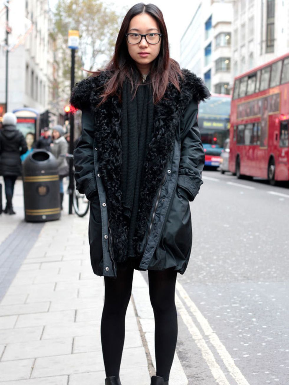<p>Photo by Silvia Olsen.Melinda, 20, Student. Zara coat, H&amp;M hoodie, Aigle boots, vintage scarf, Rayban glasses. </p>