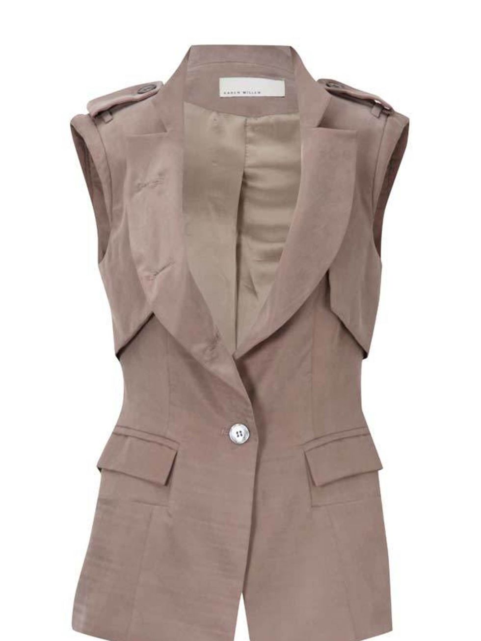<p>Karen Millen sleeveless jacket, £175, for stockists call 0870 1601830</p>
