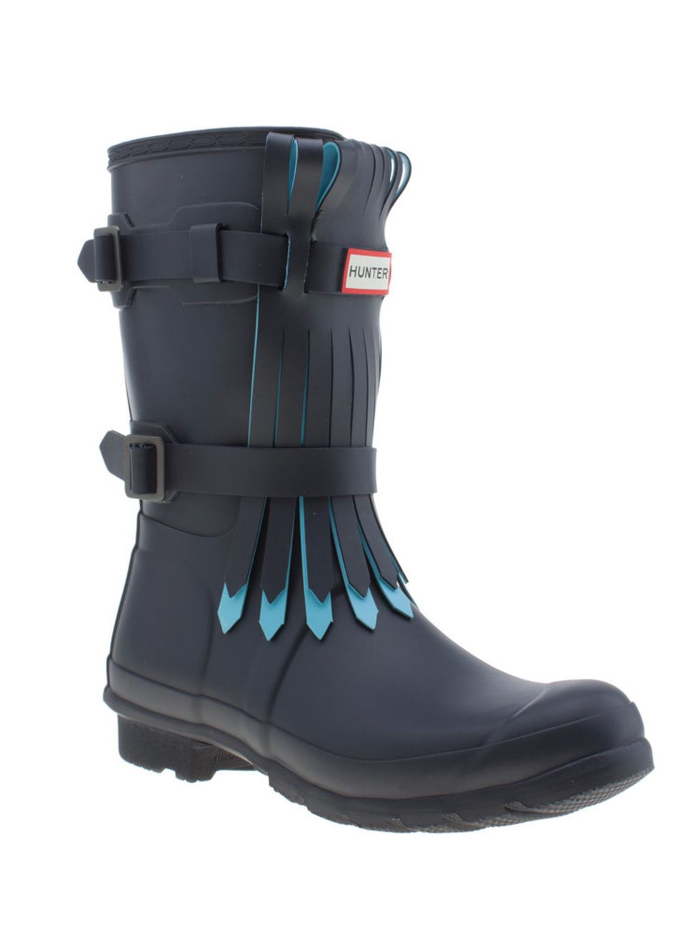 <p>Hunter boot, £130 at <a href="http://www.schuh.co.uk/womens/hunter-original-short-fringe-navy-and-pl-blue-boots/1458145460/" target="_blank">schuh.co.uk</a></p>