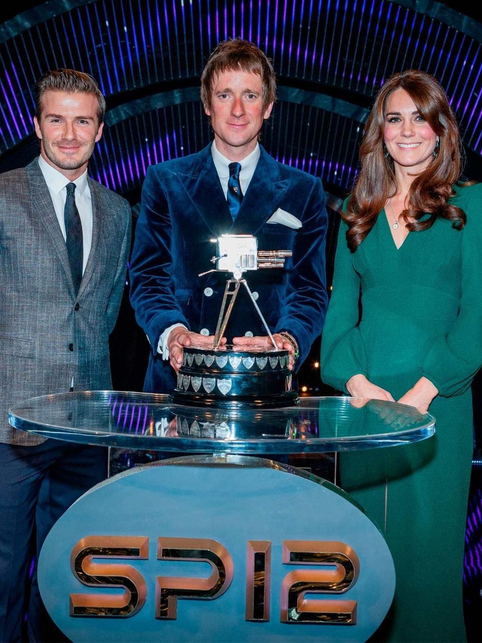 <p>David Beckham, Bradley Wiggins and Kate Middleton at the Sports Personality of the Year awards</p>