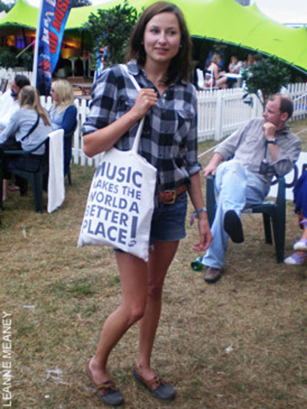 <p>Emily Shjelbred, 25, stylist, wearing a pair of vintage shoes, a Primark shirt, shorts customised from a pair of old Levi jeans with belt from H&amp;M</p>